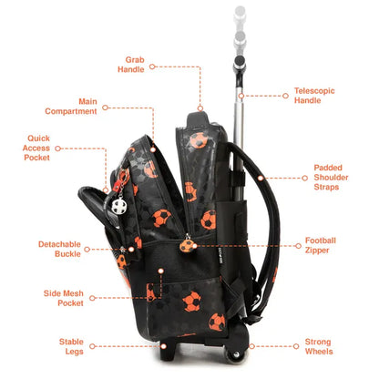 Eazy Kids - 18" Trolley School Bag 3Pc Set - Football Black