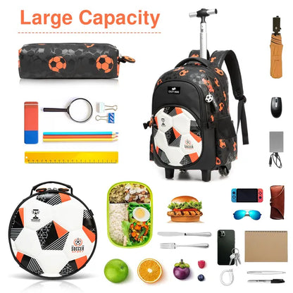 Eazy Kids - 18" Trolley School Bag 3Pc Set - Football Black