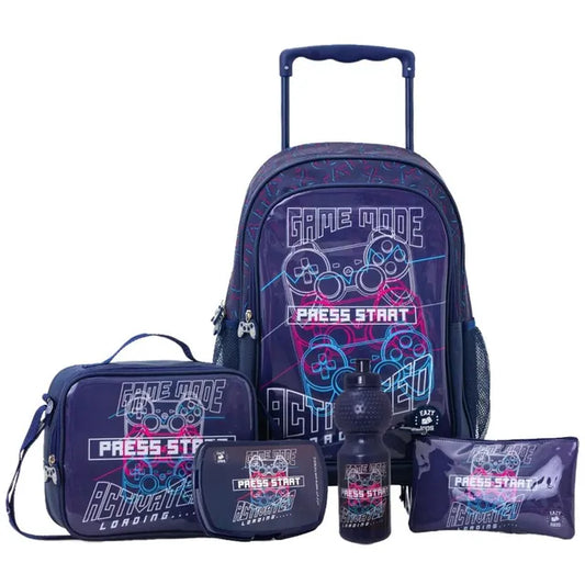 Eazy Kids - 17" Trolley School Bag Combo - Game Mode - 5 Pc Set
