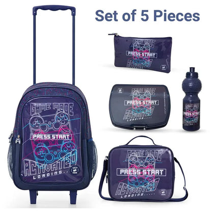 Eazy Kids - 17" Trolley School Bag Combo - Game Mode - 5 Pc Set