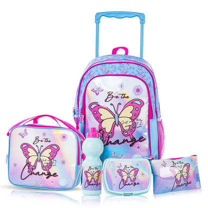 Eazy Kids - Trolley School Bag Combo 5Pc Set - Butterfly