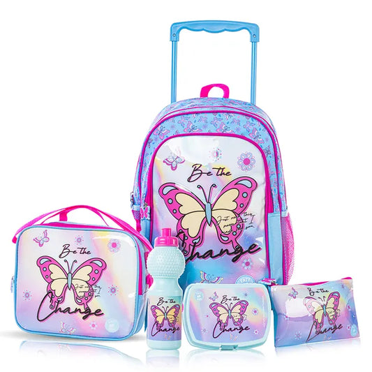 Eazy Kids - Trolley School Bag Combo 5Pc Set - Butterfly