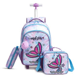 Eazy Kids - 18" Trolley School Bag Combo Mermaid - Set of 3 - Purple