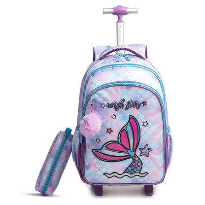 Eazy Kids - 18" Trolley School Bag Combo Mermaid - Set of 3 - Purple