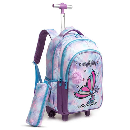 Eazy Kids - 18" Trolley School Bag Combo Mermaid - Set of 3 - Purple