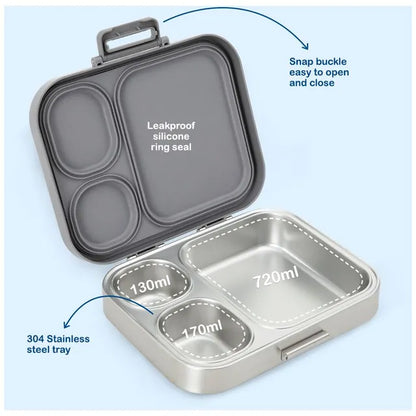 Eazy Kids - 3 Compartment Stainless Steel Bento Lunch Box 1020ml