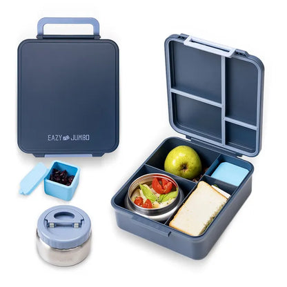 Eazy Kids - 4 Compartments Jumbo Bento Lunch Box With Thermos & Dip Jar