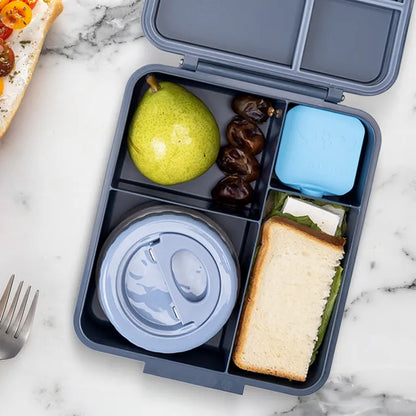 Eazy Kids - 4 Compartments Jumbo Bento Lunch Box With Thermos & Dip Jar