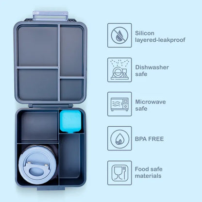 Eazy Kids - 4 Compartments Jumbo Bento Lunch Box With Thermos & Dip Jar