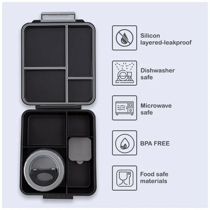 Eazy Kids - 4 Compartments Jumbo Bento Lunch Box With Thermos & Dip Jar