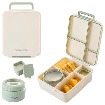 Eazy Kids - 4 Compartments Jumbo Bento Lunch Box With Thermos & Dip Jar
