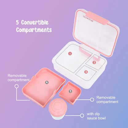 Eazy Kids - 3/4/5 Compartment Convertible 1650ml Bento Lunch Box with 150ml Gravy Bowl