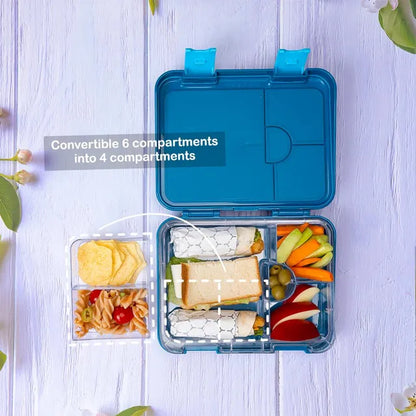 Eazy kids - 6 And 4 Convertible Bento Box With Sandwich Cutter - T-Rex - Blue
