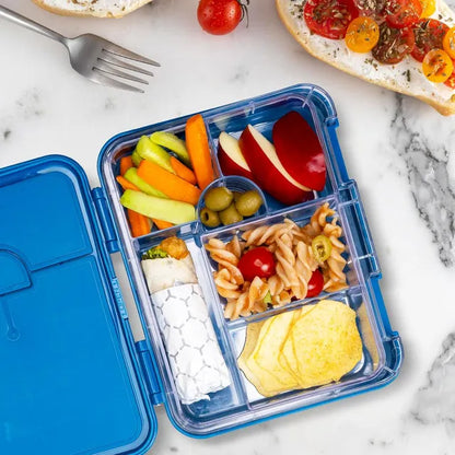 Eazy kids - 6 And 4 Convertible Bento Box With Sandwich Cutter - T-Rex - Blue