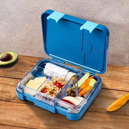 Eazy kids - 6 And 4 Convertible Bento Box With Sandwich Cutter - T-Rex - Blue