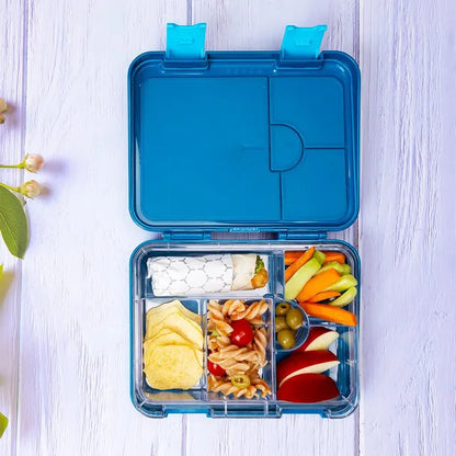 Eazy kids - 6 And 4 Convertible Bento Box With Sandwich Cutter - T-Rex - Blue