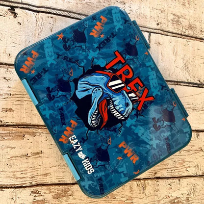 Eazy kids - 6 And 4 Convertible Bento Box With Sandwich Cutter - T-Rex - Blue