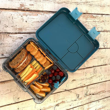 Eazy kids - 6 And 4 Convertible Bento Box With Sandwich Cutter - T-Rex - Blue