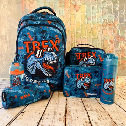 Eazy kids - 6 And 4 Convertible Bento Box With Sandwich Cutter - T-Rex - Blue