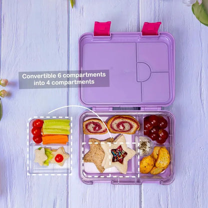 Eazy Kids - 6 And 4 Convertible Bento Box with Sandwich Cutter - Purple