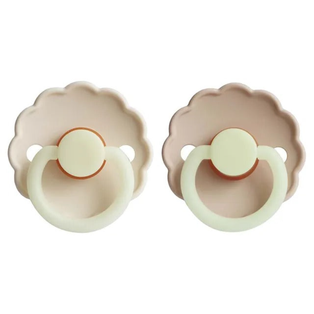 Frigg - Daisy Latex Pacifier 0-6M 2-Pack S1 - Cream Night - Croissant night