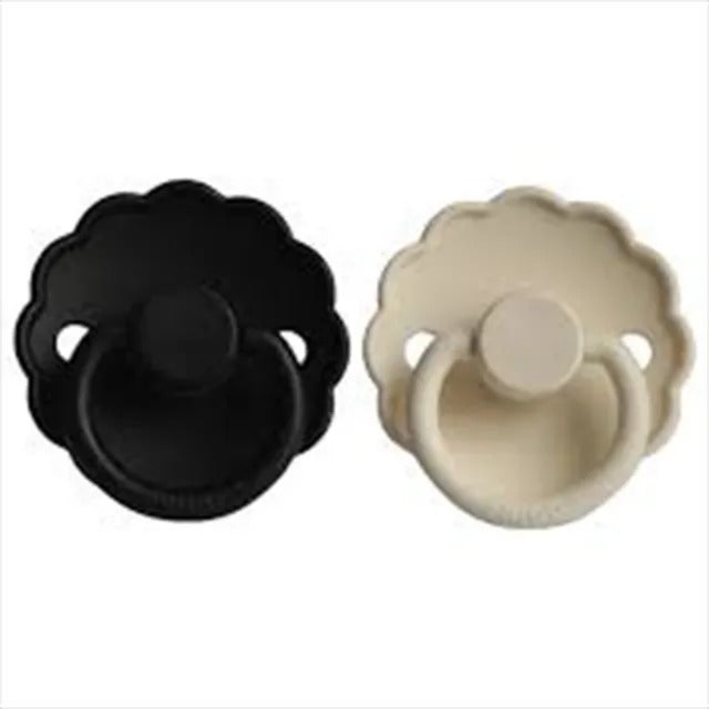 Frigg - Daisy Latex Pacifier 6-18M 2-Pack S2 - Jet Black - Cream