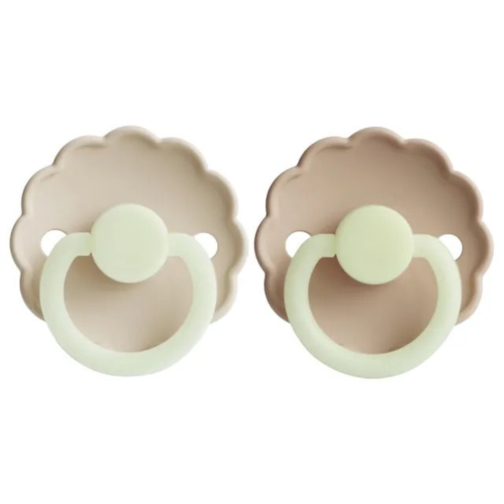 Frigg - Daisy Silicone Pacifier 6-18M 2-Pack S2 - Cream Night - Croissant Night