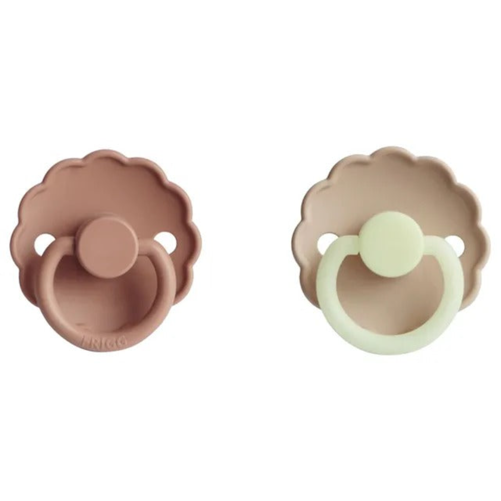 Frigg - Daisy Silicone Pacifier 6-18M 2-Pack S2 - Croissant Night - Rose Gold