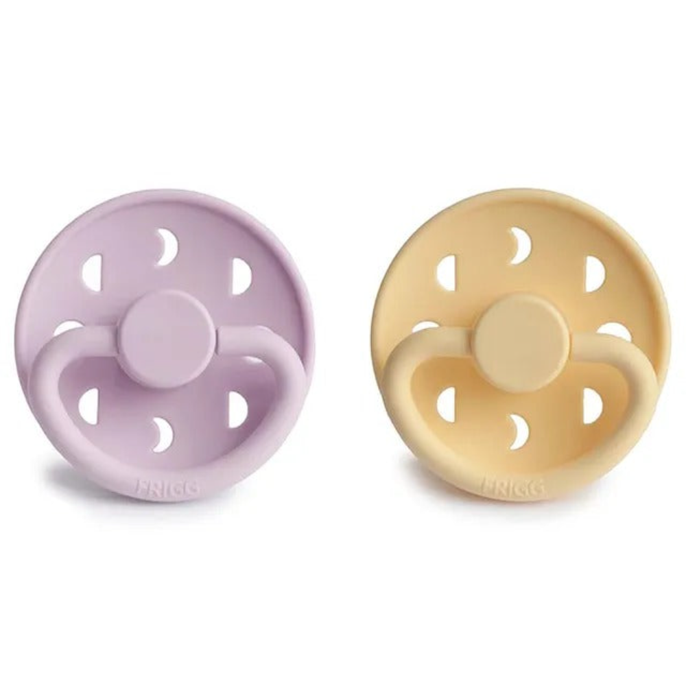 Frigg - Moon Silicone Pacifier 0-6M 2-Pack S1 - Pale Daffodil - Soft Lilac