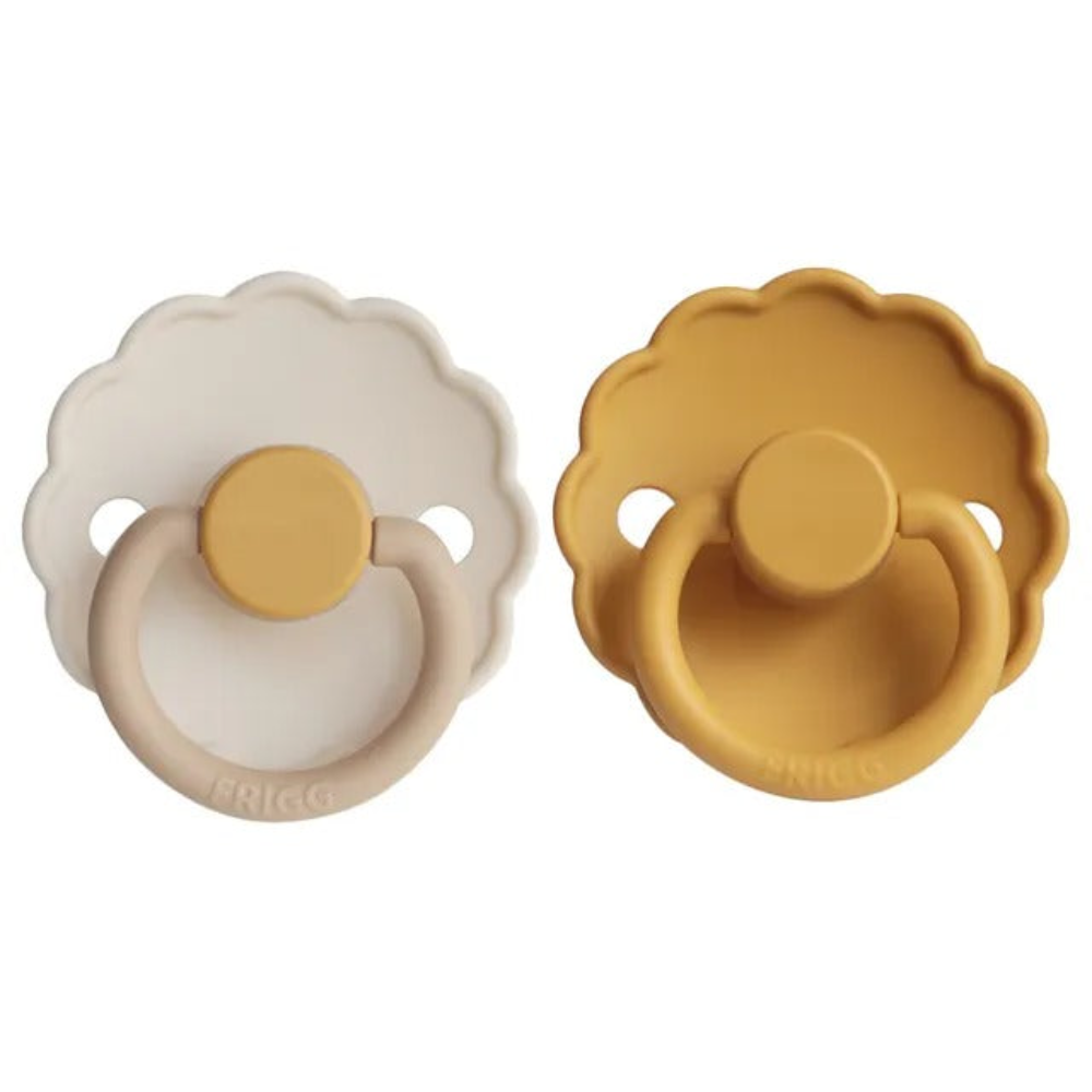 Frigg - Daisy Silicone Pacifier 0-6M 2-Pack S1 - Chamomile - Honey gold