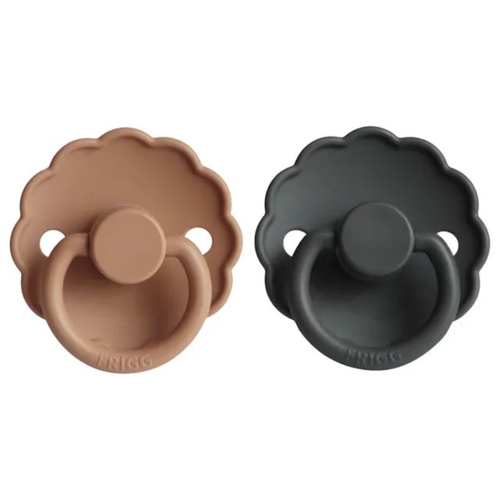 Frigg - Daisy Silicone Pacifier 0-6M 2-Pack S1 - Graphite - Peach Bronze