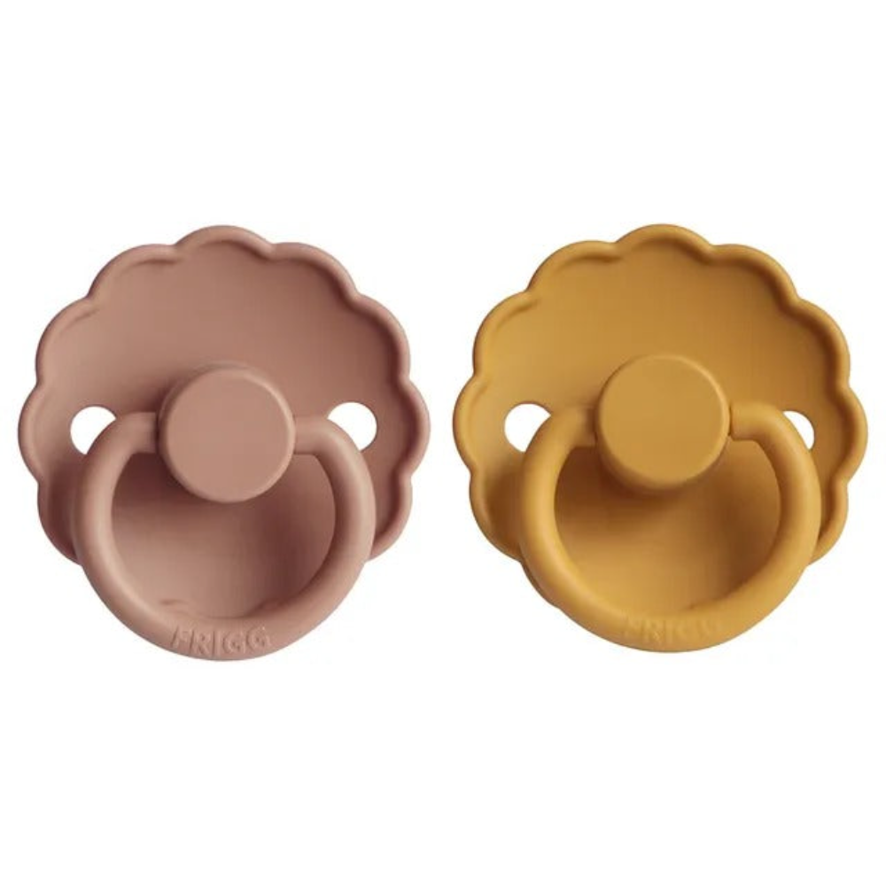 Frigg - Daisy Silicone Pacifier 0-6M 2-Pack S1 - Honey Gold - Rose Gold