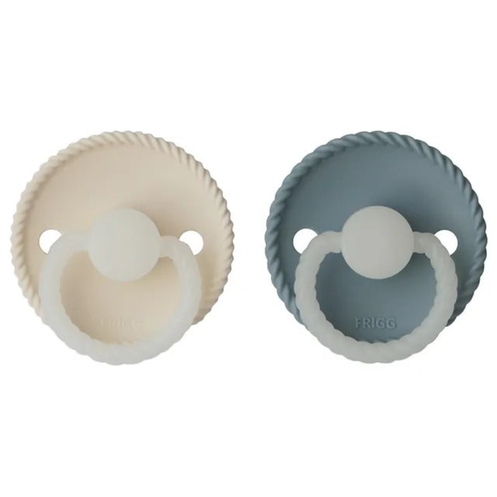 Frigg - Rope Silicone Pacifier 0-6M 2-Pack S1 - Stone Blue Night - Cream Night