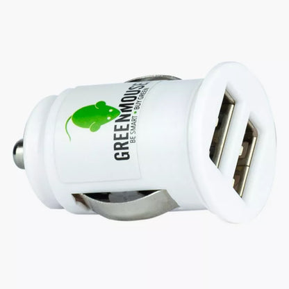 Green Mouse Dual USB A Car Charger - White