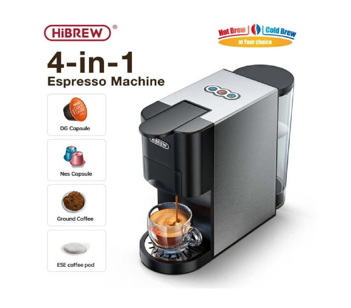 Hibrew - H3 Espresso Maker 3 in 1 and 4 in 1 Universal Capsule Coffee Machine