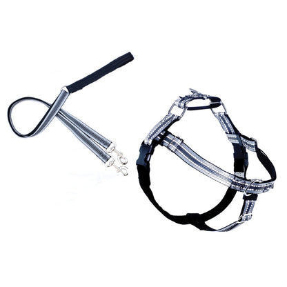 2 Hounds Design Reflective Freedom No Pull Dog Harness and Leash Nylon, Swiss Velvet & SS - Black