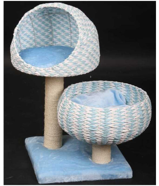 Catry Cat Tree With Cushion And Scratcher Blue LWH 45x45x79cm