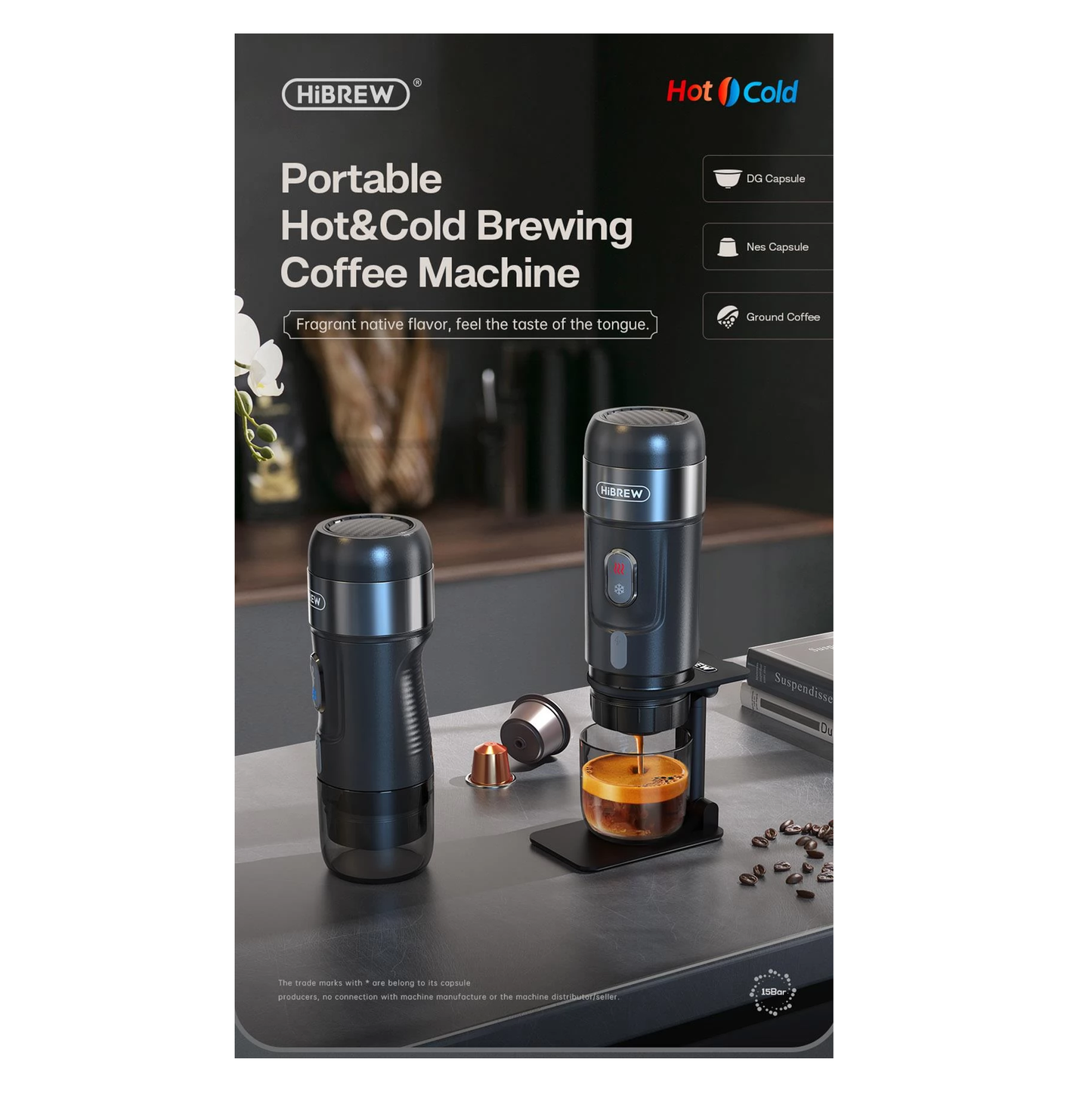 HiBrew - H4A Espresso Maker Hot & Cold 3 and 1 Travel/Portable Coffee Machine BLACK