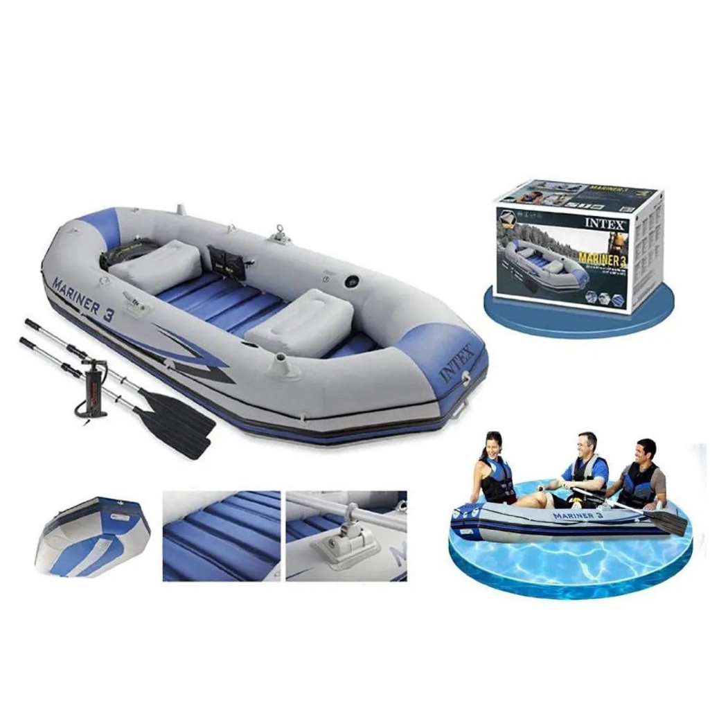 Intex - Inflatable Mariner 3 Pro Boat Set - Grey