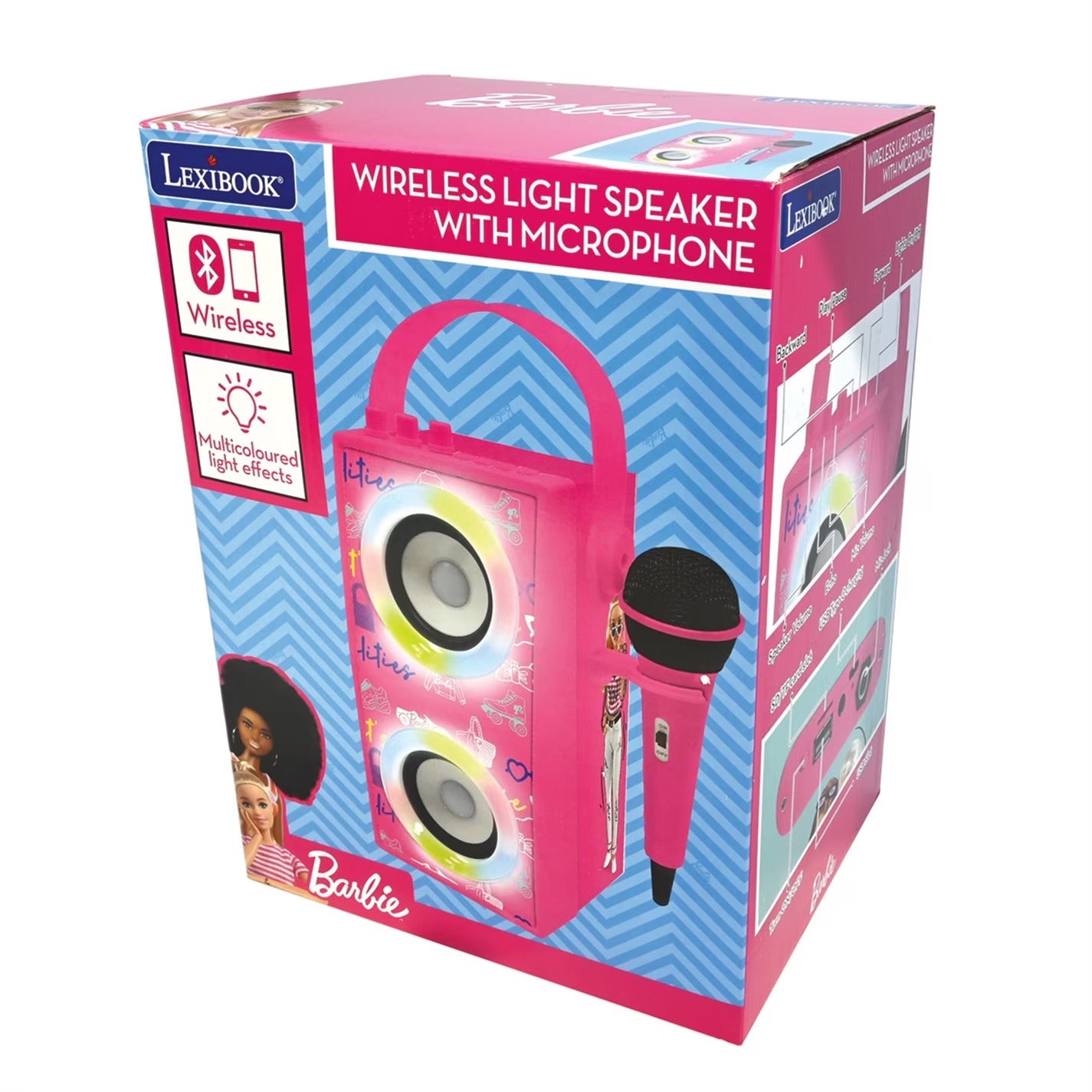 Lexibook - Barbie Portable Bluetooth Speaker with Mic and Lights