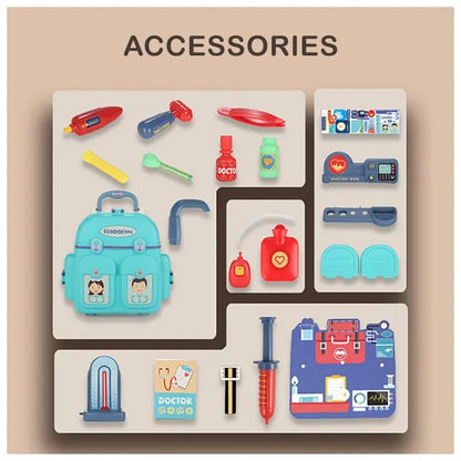 Little Story - Role Play Clinic Toy Set School Bag 23pcs - Blue