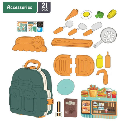 Little Story - Role Play Kitchen Toy Set School Bag 21pcs - Green