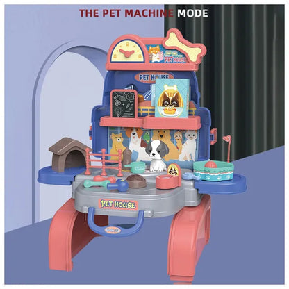 Little Story - Role Play Pet House Toy Set School Bag 26pcs - Blue