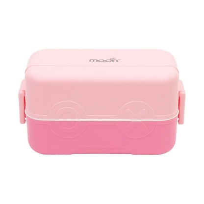 Moon - Kids Bento Two Tier Tiffin Lunch Box - Stackable With Spoon & Seasoning Box - Microwave Safe - Pink