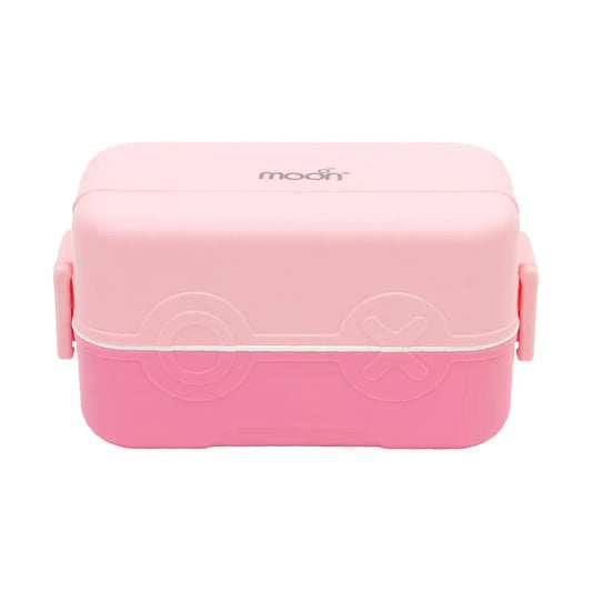 Moon - Kids Bento Two Tier Tiffin Lunch Box - Stackable With Spoon & Seasoning Box - Microwave Safe - Pink