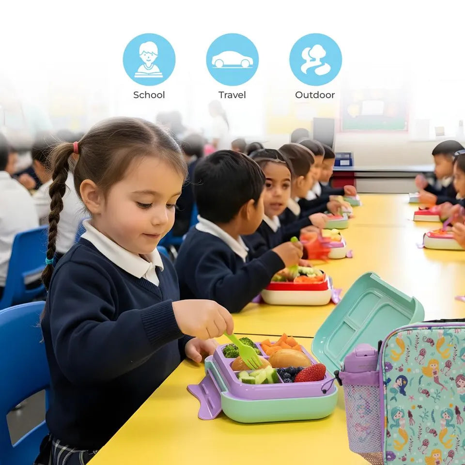 Moon - Kids Lunch Box Set With Insulated Bottle & Carry Bag With Strap - Mermaid