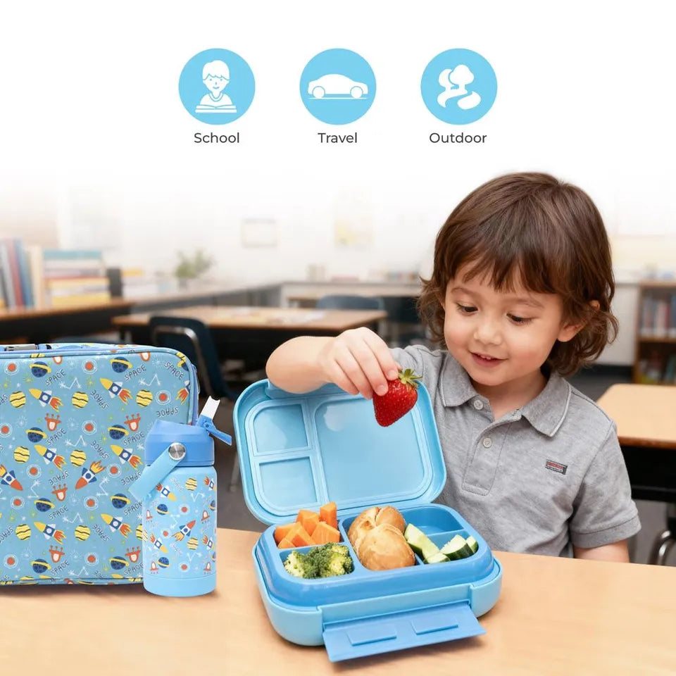 Moon - Kids Lunch Box Set With Insulated Bottle & Carry Bag With Strap - Rocket