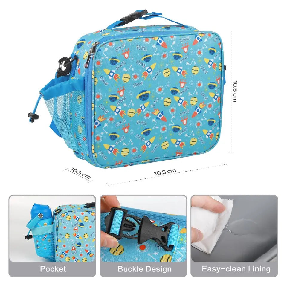 Moon - Kids Lunch Box Set With Insulated Bottle & Carry Bag With Strap - Rocket