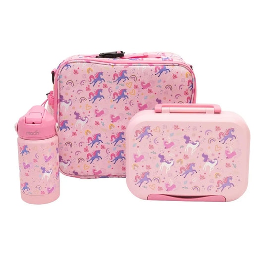 Moon - Kids Lunch Box Set With Insulated Bottle & Carry Bag With Strap - Unicorn