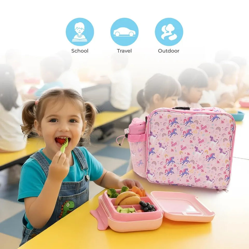 Moon - Kids Lunch Box Set With Insulated Bottle & Carry Bag With Strap - Unicorn